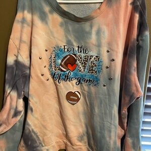 Hand designed women’s football themed, long sleeve sweatshirt, size XL